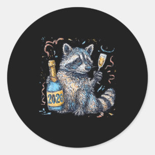 Sticker Rond Raton laveur drôle avec boule de disco au champagn