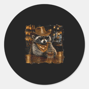 Sticker Rond Raton laveur drôle bière western 4 juillet anniver