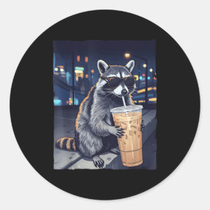 Sticker Rond Raton laveur drôle buvant du café glacé animal mig