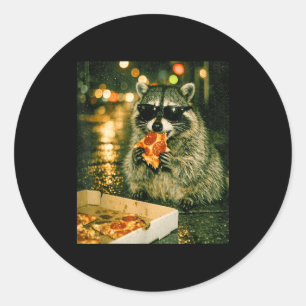 Sticker Rond Raton laveur drôle mangeant une pizza animal meme 