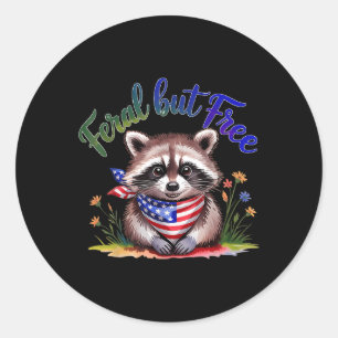 Sticker Rond Raton Laveur Drôle Sauvage Mais Libre 4 Juillet Fe
