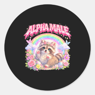 Sticker Rond Raton laveur mignon arc-en-ciel floral drôle pour