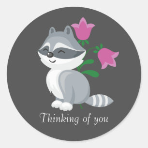 Sticker Rond raton laveur mignon qui pense à toi