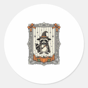 Sticker Rond Raton laveur sorcière citrouille vintage Halloween