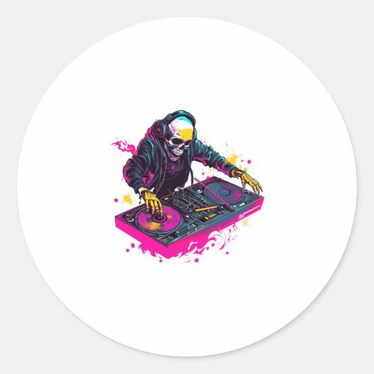 Sticker Rond Rave Skull � EDM Party Skeleton DJ (Devant)