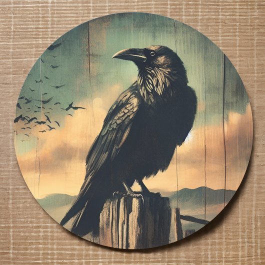 Sticker Rond Raven Rustique Ghost Town Desert Sunset Western Bi
