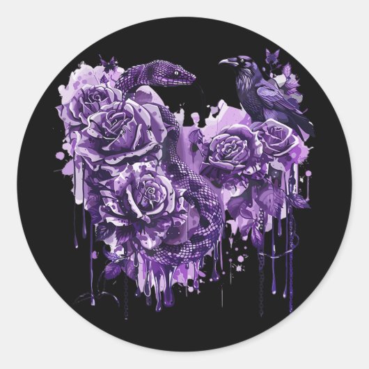 Sticker Rond Raven Snake Rose Gothique Steampunk Biker Heart-sh (Devant)