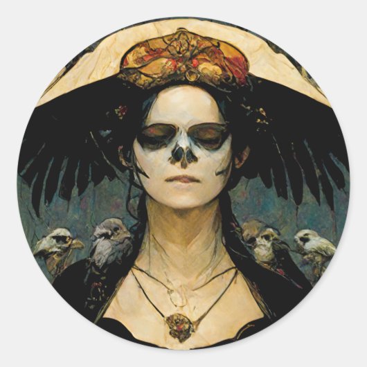 Sticker Rond Raven Witch 4 Imaginaire Horreur Goth Gothique (Devant)