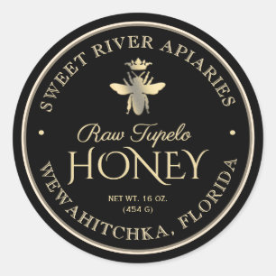 Sticker Rond Raw Tupelo Honey Black Gold Queen Bee