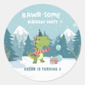 Sticker Rond RAWR-Certains Dinosaures Anniversaire hivernal (Devant)