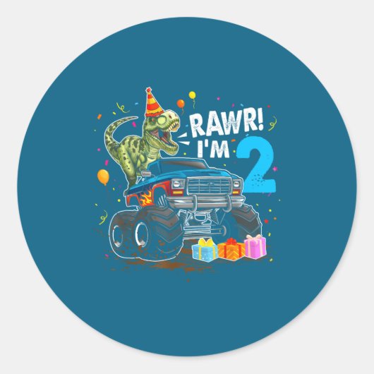 Sticker Rond Rawr I'm 2 2nd Birthday T Rex Dinosaur Funny Party (Devant)