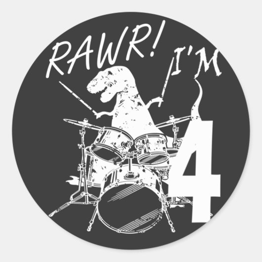 Sticker Rond Rawr I'm 4 4th Birthday Dinosaur (Devant)