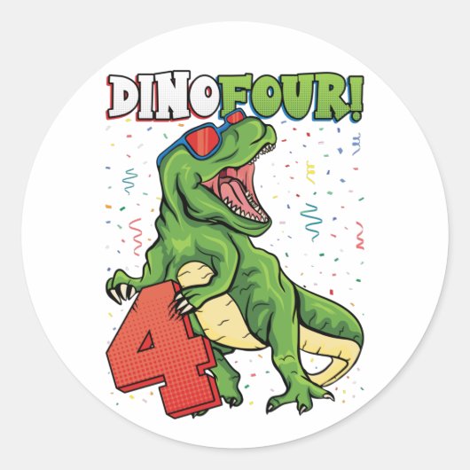 Sticker Rond Rawr Je suis un Dinofour 4e anniversaire Dinosaur (Devant)