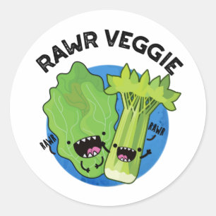 Sticker Rond Rawr Veggie Funny Food Pun