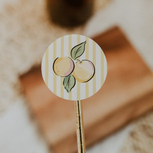 Sticker Rond Rayé jaune et vert Baby Shower Citronné