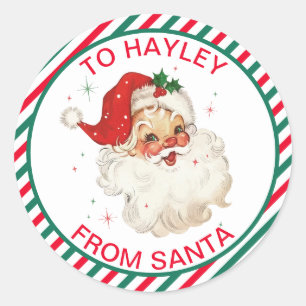 Sticker Rond Rayure festive rouge vert de cadeau du Père Noël