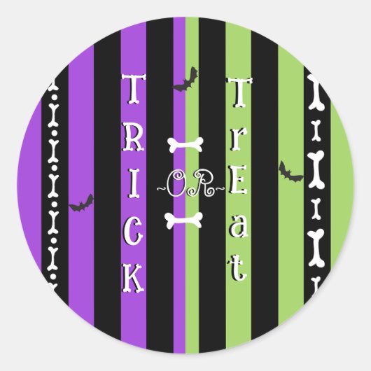 Sticker Rond Rayure Halloween Vert Violet & Noir (Devant)