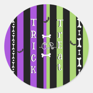 Sticker Rond Rayure Halloween Vert Violet & Noir