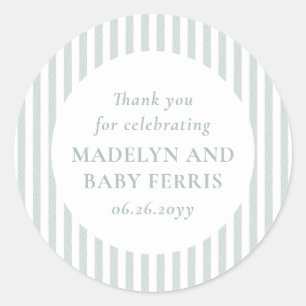 Sticker Rond Rayure seersucker vert blanc shower bébé