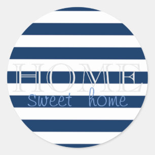 Sticker Rond Rayures Bleu Nuit Modernes , Maison Douce Maison