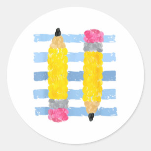 Sticker Rond Rayures de crayon automne enseignant élèves rentré