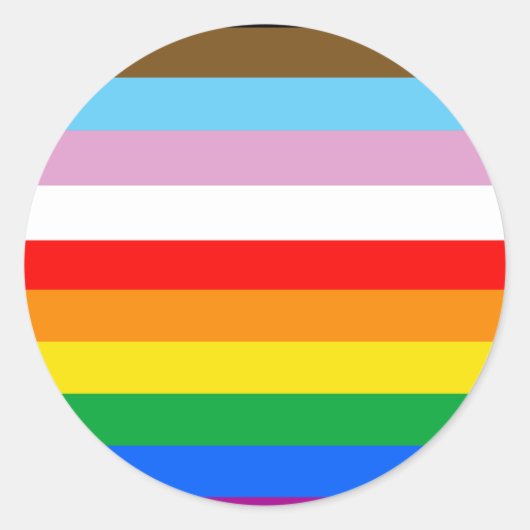 Sticker Rond Rayures du drapeau de progrès LGBTQ+ (Devant)