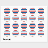 Sticker Rond Rayures Rouges, Bleues et Blanches avec Étoiles Bl (Feuille)