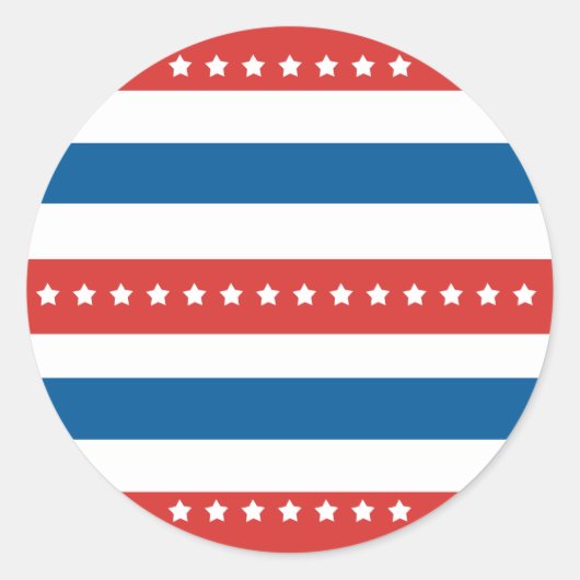 Sticker Rond Rayures Rouges, Bleues et Blanches avec Étoiles Bl (Devant)