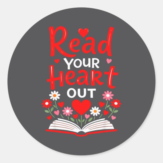 Sticker Rond Read Your Heart Valentine Reading Book Girls Flowe (Devant)