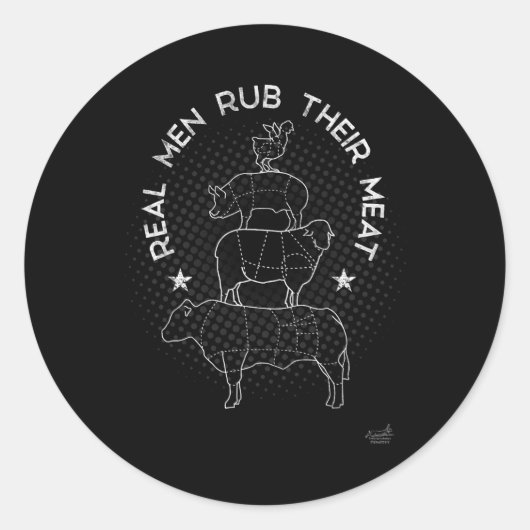 Sticker Rond Real Men Rub Their Meat Bbq Smoker Master  (Devant)