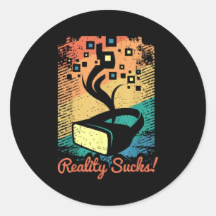 Sticker Rond Réalité Virtuelle Graphique Rétro Art Distressé Po