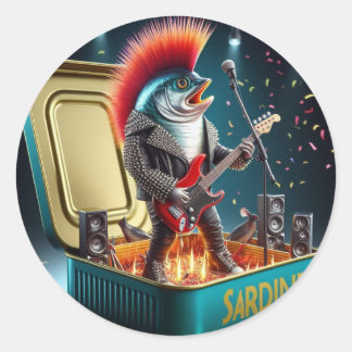 Sticker Rond  Rebel Sardine Punk Rock Attitude Crazy Style