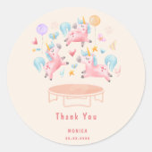 Sticker Rond Rebondissons sauter licornes anniversaire merci (Devant)