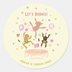 Sticker Rond Rebondissons sauter singes anniversaires de enfant