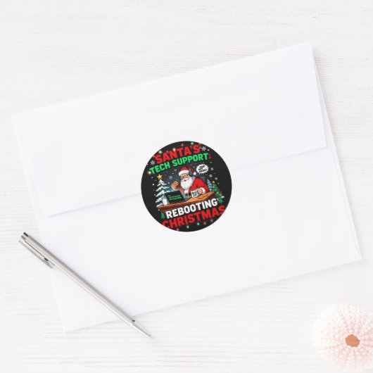 Sticker Rond Rebooting Funny Santa's Tech Support Christmas Com (Enveloppe)