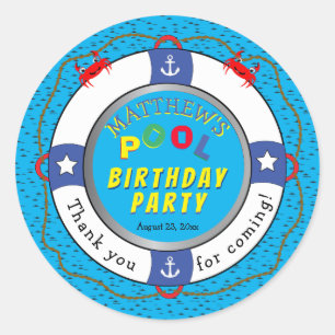 Sticker Rond Réception au bord de la piscine d'anniversaire de