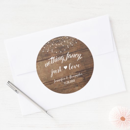 Sticker Rond Réception de mariage rustique en bois (Enveloppe)