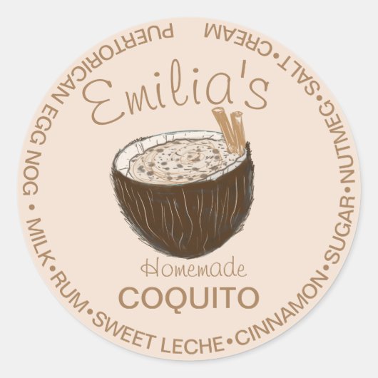 Sticker Rond Recette de Coquito Boisson Noix de Coco Ingrédient (Devant)