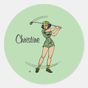 Sticker Rond Réchauffez-vous pour Golfing Personnel Lady Golfer
