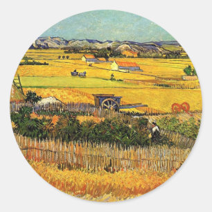 Sticker Rond Récolte à La Crau, avec Montmajour...
