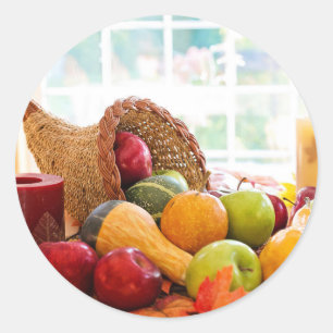 Sticker Rond Récolte classique de la table de Thanksgiving en a