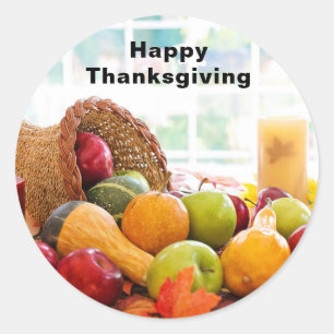 Sticker Rond Récolte classique de la table de Thanksgiving en f