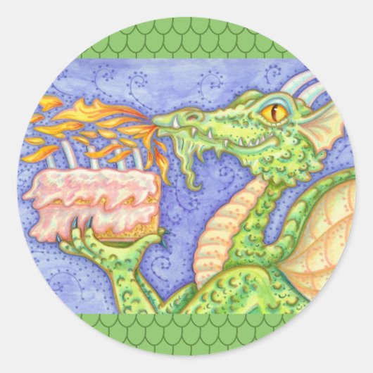 STICKER ROND RÉCOLTE D'INCENDIE DRAGON ÉCLAIRANT LES BOUGIES D' (Devant)