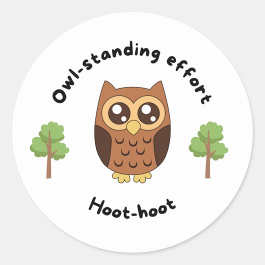 Sticker Rond Récompense d'enseignant d'arbre de hibou blanc (Devant)