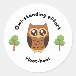 Sticker Rond Récompense d'enseignant d'arbre de hibou blanc