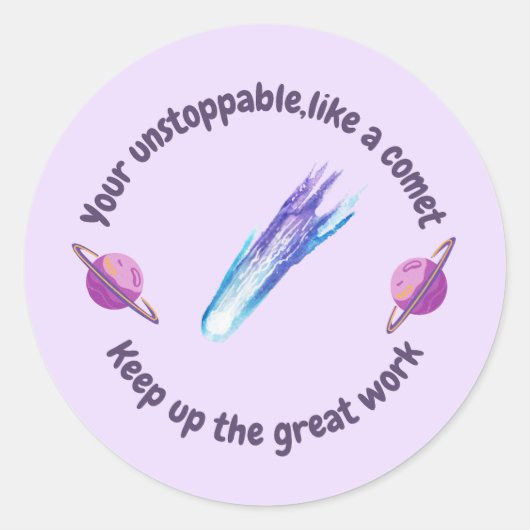 Sticker Rond Récompense d'enseignant Saturne comète bleue viole (Devant)