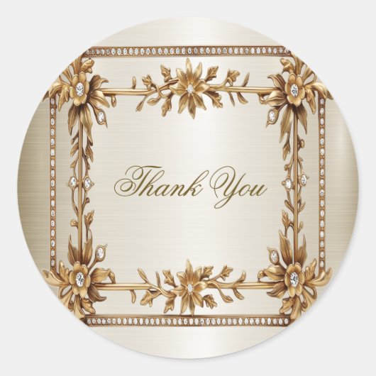 Sticker Rond Rectangle Orné Or mariage Fleurs Dimonées brillant (Devant)