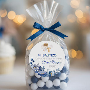 Sticker Rond Recuerdos Bautizo Garçon Angel Baptême Faveurs Cad