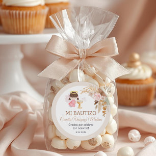 Sticker Rond Recuerdos Bautizo Girl Angel Baptême Faveurs Cadea