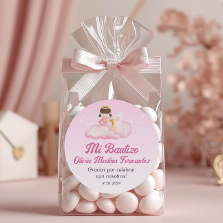 Sticker Rond Recuerdos Bautizo Girl Angel Baptême Faveurs Cadea